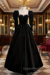 Black Velvet Crystal Evening Prom Dresses With Detachable Sleeve