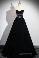 Black Velvet Long A-Line Evening Prom Dresses, Off The Shoulder Evening Party Dresses