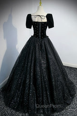 Black Velvet Tulle Long Ball Gown, Black A-Line Evening Gown