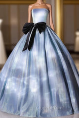 Blue Ball Gown Strapless Quinceanera Dresses With Bow