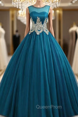 Blue Ball Gown Tulle Appliques Quinceanera Dresses