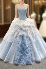 Blue Ball Gown Tulle Sweetheart Sleevelss Princess Evening Prom Dresses