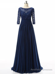 Blue Chiffon Scoop Neck Lace Short Sleeve Mother Of The Bride Dress