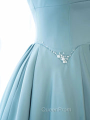 Blue Long Beaded Evening Prom Dresses, Long Blue Beaded Evening Dresses