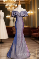 Blue Mermaid Scoop Short Sleeve Beading Evening Prom Dresses