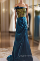 Blue Mermaid Strapless Print Evening Prom Dresses