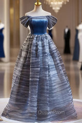 Blue Off the Shoulder Velvet Evening Prom Dresses