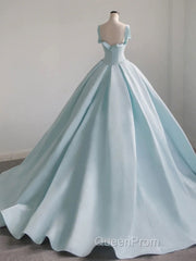 Blue Satin Long Evening Prom Dresses, Blue Satin Formal Dresses