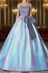Blue Satin Straps Beading Quinceanera Dresses