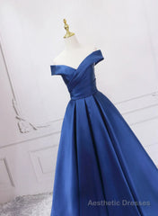 Blue Satin Sweetheart Long Wedding Party Dress Blue Formal Dress prom dresses shops
