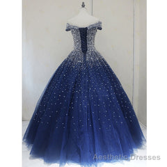 Blue Sequins Ball Gown Off Shoulder Party Dress Blue Sweet 16 Gown prom dresses shops