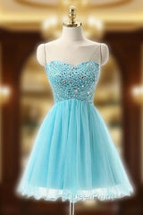 Blue Sweetheart Beading Crystal Homecoming Dresses