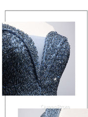 Blue Sweetheart Neck Tulle Beads Off Shoulder Long Evening Prom Dresses