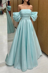 Blue Tulle Floor Length Evening Prom Dresses, Beautiful A-Line Formal Evening Dresses