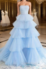 Blue Tulle High Low Evening Prom Dresses, Blue Tulle High Low Evening Graduation Dresses