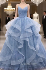 Blue Tulle Layers Long Party Dresses Evening Prom Dresses, Sweet 16 Dresses