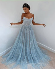 Blue tulle long Evening Prom Dresses, blue tulle evening Dresses