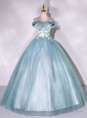 Blue Tulle Off the Shoulder Beading Quinceanera Dress