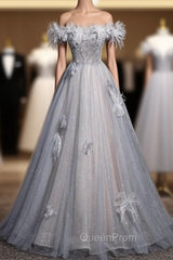 Blue Tulle Sequins Beading Flower Evening Prom Dresses