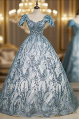 Blue Tulle Sequins Square Quinceanera Dresses