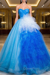 Blue Tulle Sweetheart Pleats Quinceanera Dresses