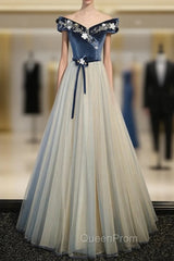 Blue Velvet Off the Shoulder Beading Evening Prom Dresses