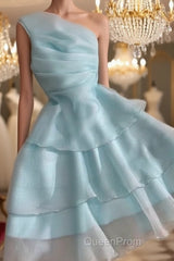 Elegant Blue A-line One Shoulder Mini Short Evening Prom Homecoming Dresses