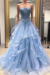Gorgeous A Line Sweetheart Appliques Lace Evening Prom Dresses with Ruffles