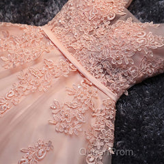 Blush Pink Lace Appliqued Tulle Homecoming Dresses,Formal Dresses