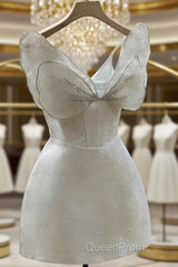 Bowknot White Homecoming Dresses Sparkle Evening Dresses Short Party Dresses