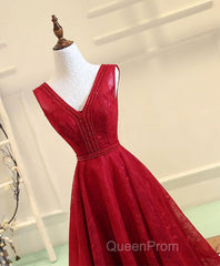 Burgundy V Neck Lace Long Evening Prom Gown Burgundy Evening Dresses