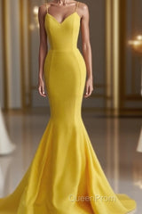 Bright Yellow Mermaid Satin Dresses