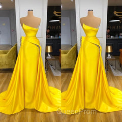 Bright Yellow Strapless Metallic Sequin Overskirt Evening Prom Dresses