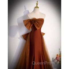 Brown Tulle and Satin Mermaid Long Party Dresses, New Style Long Evening Dresses Evening Prom Dresses