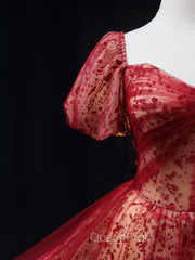 Burgundy A line Tulle Sequin Long Evening Prom Dresses Burgundy Tulle Evening Dresses