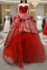 Burgundy Ball Gown Tulle Sequins Sweetheart Luxury Evening Prom Dresses