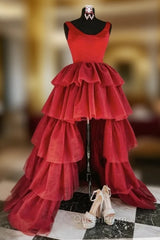 Burgundy Tiers Evening Prom Dresses