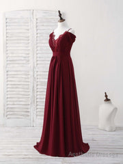 Burgundy Lace Chiffon Long Prom Dress Burgundy Bridesmaid Dress
