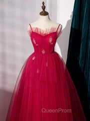 Burgundy Layered Tulle Long Evening Prom Dresses, Wine Red Long Evening Dresses