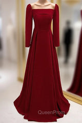 Burgundy Long Sleeve See Through Neck Evening Prom Dresses