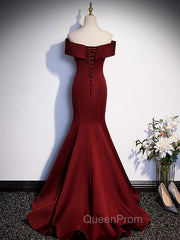 Burgundy Mermaid Long Evening Prom Dresses, Burgundy Evening Dresses