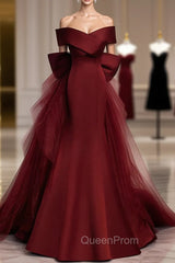 Burgundy Mermaid Long Evening Prom Dresses, Burgundy Evening Dresses