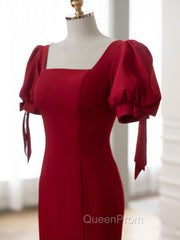 Burgundy Mermaid Long Evening Prom Dresses, Burgundy Evening Dresses