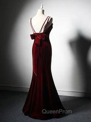 Burgundy Mermaid Long Evening Prom Dresses, Wine Red Long Mermaid Evening Dresses