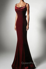 Burgundy Mermaid Long Evening Prom Dresses, Wine Red Long Mermaid Evening Dresses