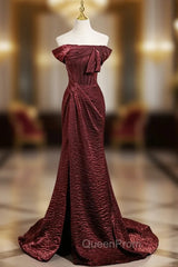 Burgundy Mermaid Off the Shoulder Pleats Evening Prom Dresses