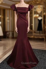 Burgundy Mermaid Off the Shoulder Pleats Evening Prom Dresses
