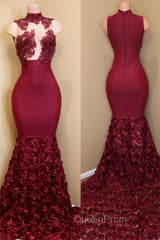 Burgundy mermaid Evening Prom Dresses, long evening gowns
