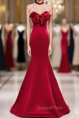 Burgundy Mermaid Satin Halter Backless Beading Evening Prom Dresses
