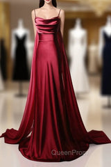 Burgundy Mermaid Satin Straps Evening Prom Dresses